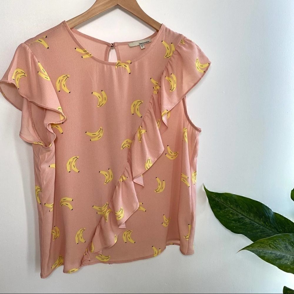 June & Hudson banana graphic print ruffle blouse - Picture 3 of 8